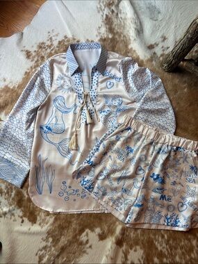 Mermaid Print  Set - Blue on Cream